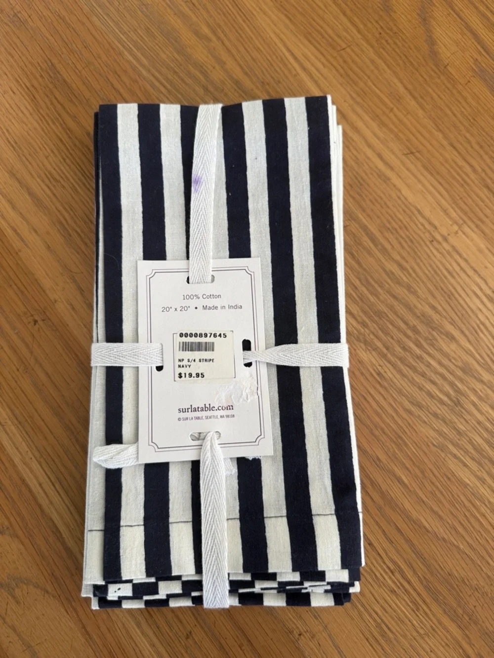 Striped Navy and White Cotton Napkins - Surlatable